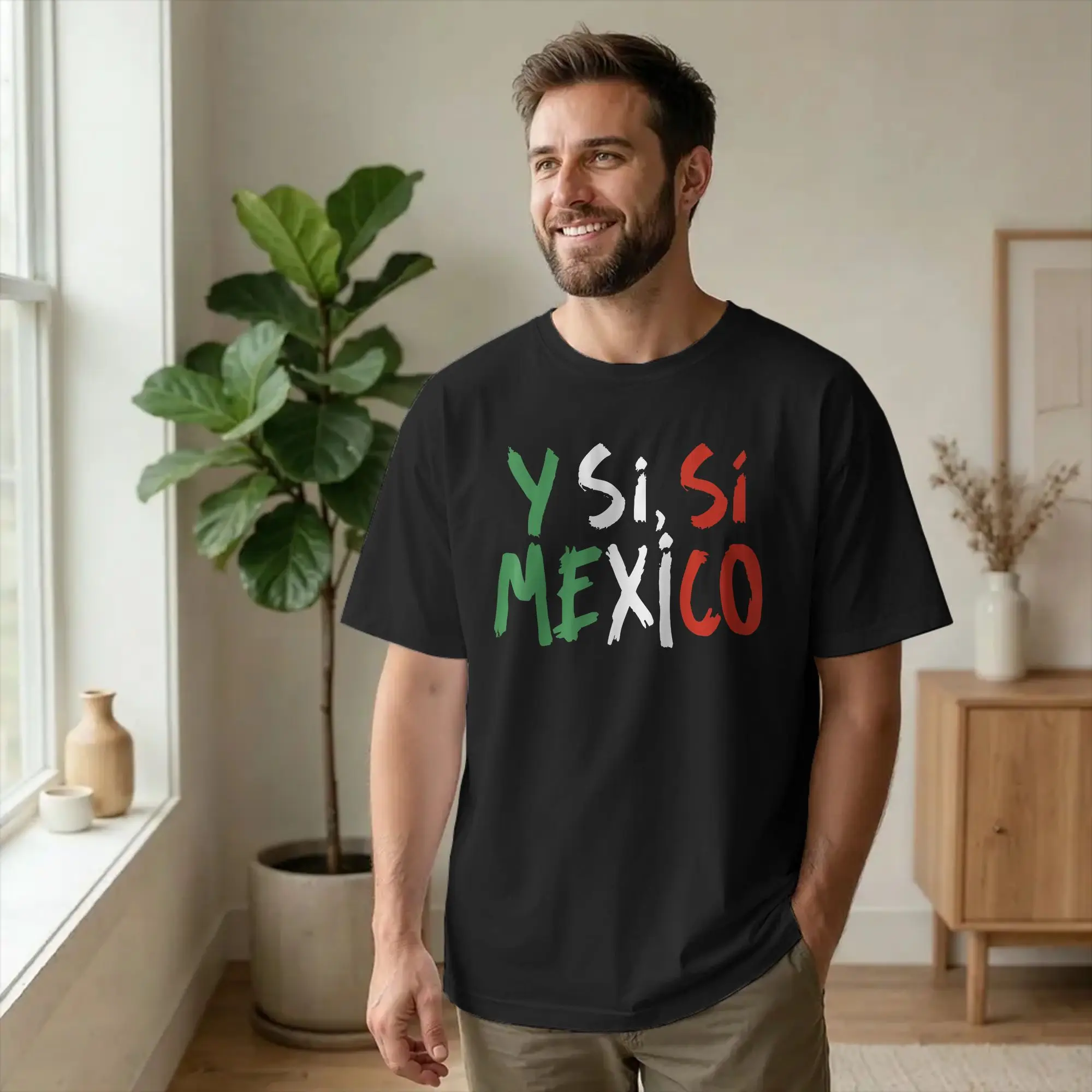 Y Si Si Spanish Quote Optimistic T-shirt pour hommes en pur coton, T-shirt drôle à col rond, drapeau du Mexique, manches courtes