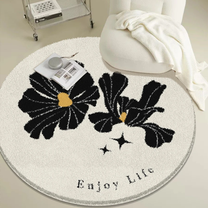 Light Luxury Rugs Living Room Black White Bedroom Decoration Plush Carpet Fluffy Soft Lounge Rug Thicken Round Bedside Floor Mat