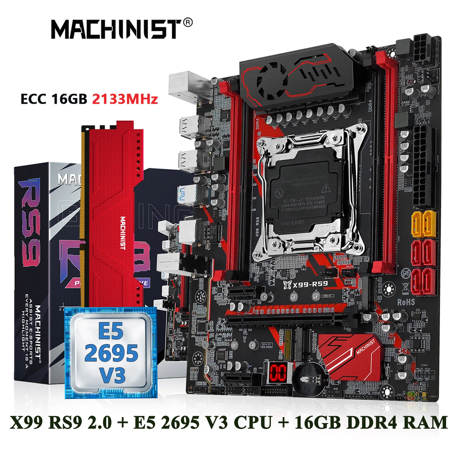 MACHINIST X99 Kit Motherboard Set LGA 2011-3 Xeon E5 2695 V3 CPU Processor ECC 16GB DDR4 RAM Memory M.2 NAME SATA ssd M-ATX RS9