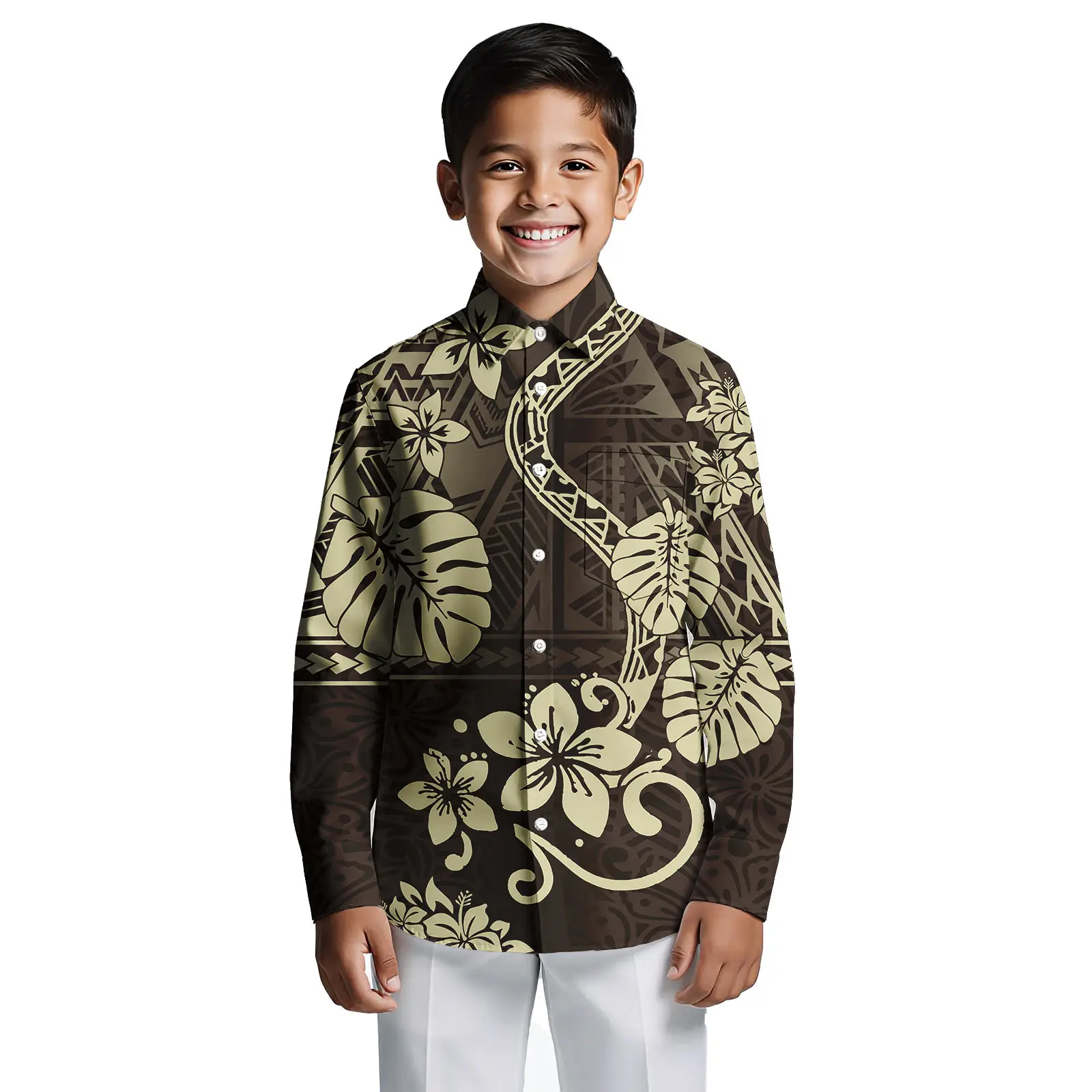 Nouveau Design enfants Aloha chemise polynésienne imprimé chemises hawaïennes boutons chemises pour garçons enfants vêtements