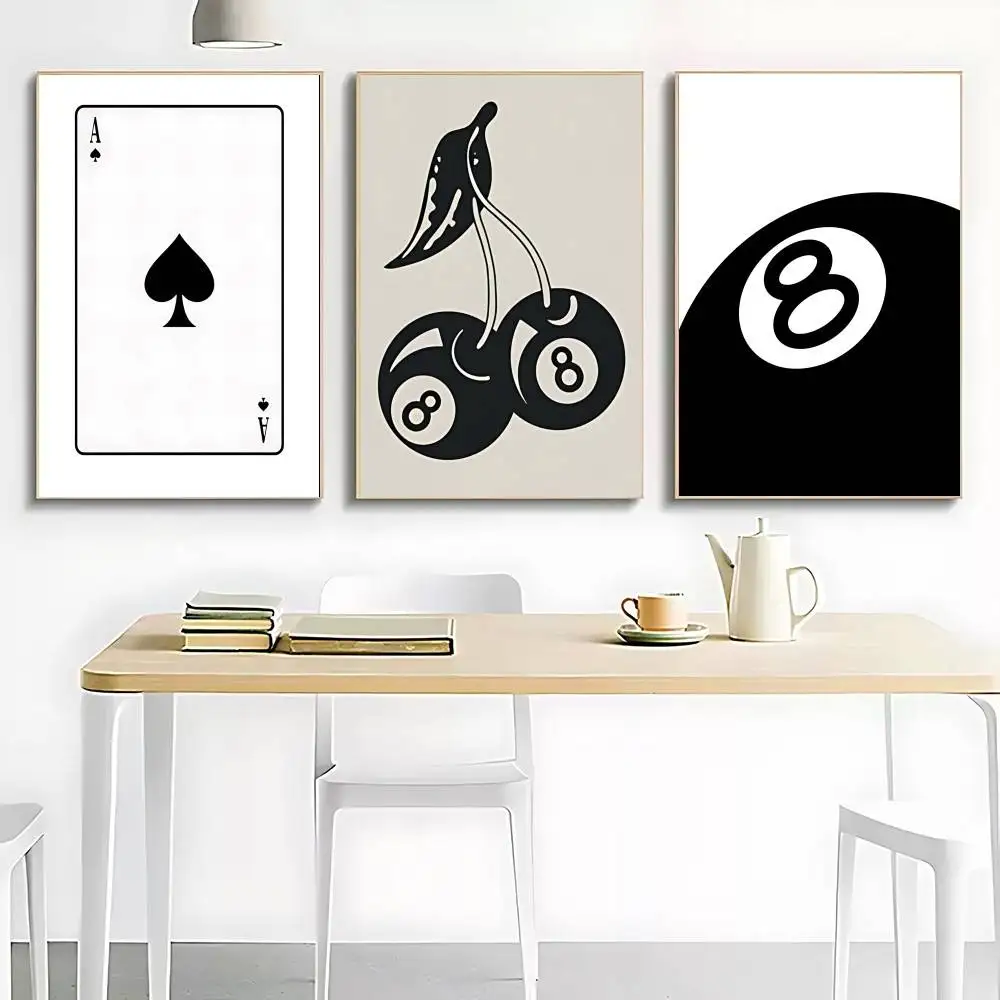 Schwarz-weißes No.8-Kugelposter, Leinwandgemälde, Druck für Zuhause, Wohnzimmer, Schlafzimmer, dekorative Bilder