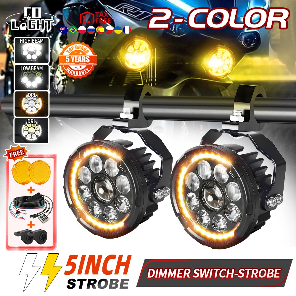 

CO LIGHT 5" LED Work Light Motorcycle Fog lights White Yellow DRL Dimmer Swtch Strobe For BMW R1200GS R1250GS F800 F850 F900 24V