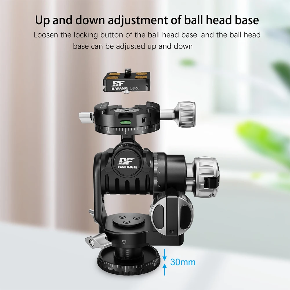 BAFANG New Design Tripod Ball Head Panoramic CNC Metal Camera Tripod Geared Head for Tripod,Monopod,DSLR,Camcorder