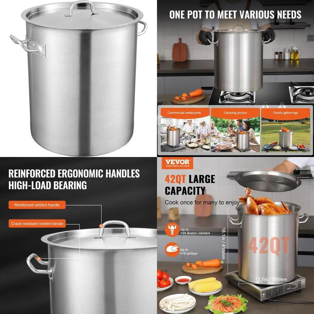 

Large 42-Quart Stainless Steel Stockpot with Multipurpose Cooking Pots, Heavy Duty Sauce Pot for Kitchen Use
