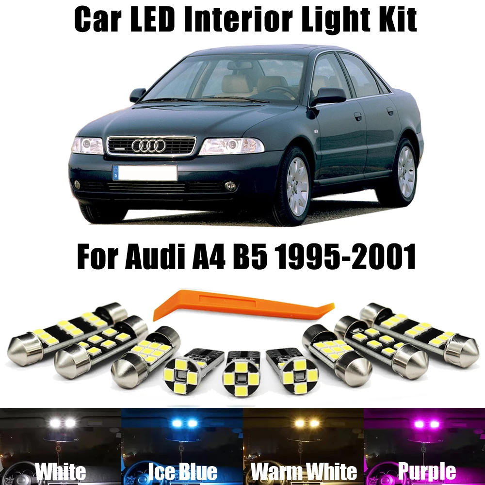 12Pcs Canbus For Audi A4 S4 RS4 B5 Sedan Avant 1995 1996 1997 1998 1999 2000 2001 Interior LED bulb Dome Reading Trunk Light Kit