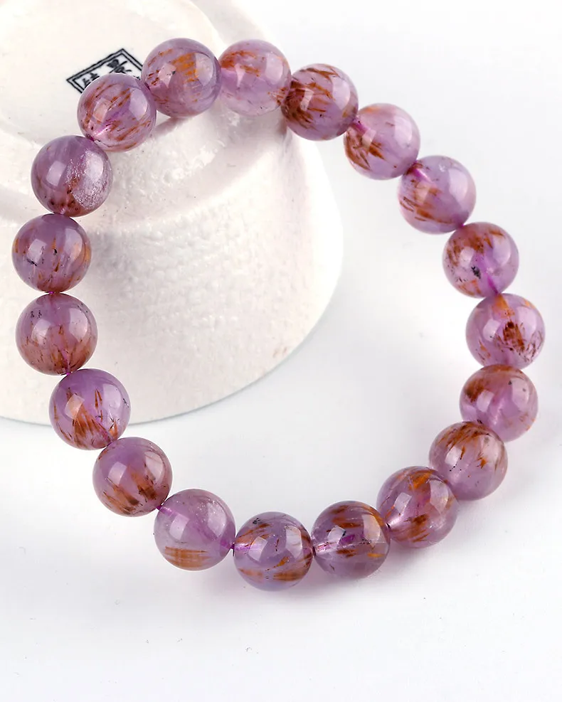 

Natural Purple Cacoxenite Auralite 23 Red Gold Rutilated Bracelet Round Beads Women Men 7mm 8mm 9mm 10mm 11mm AAAAAA