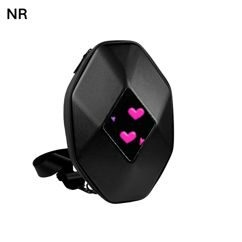 Motorcycle shoulder bag with LED display screen mobile app controls travel backpack work bag