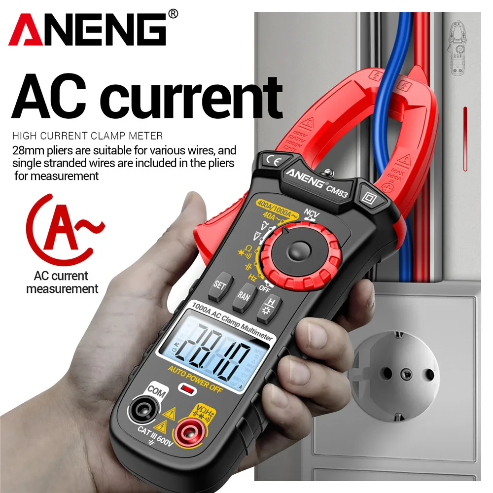 ANENG CM83 cyfrowy miernik cęgowy amperomierz prądu przemiennego Tester napięcia wzmacniacz samochodowy Hz pojemność NCV Ohm Test