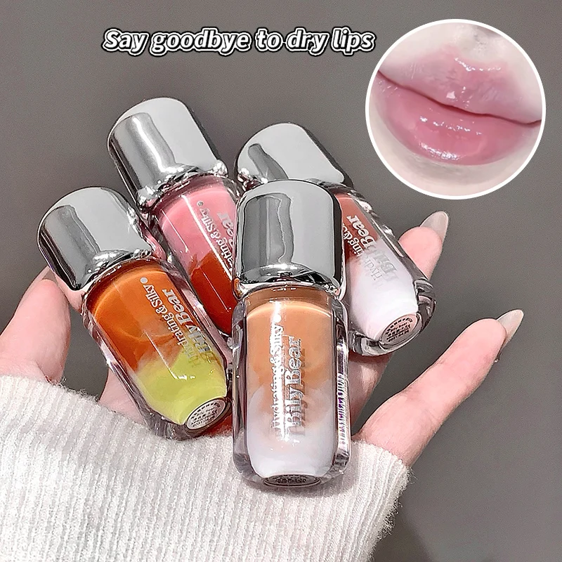Bily Bear 6 Colors Hydrating Lip Serum Gloss, High-Shine Non-Sticky Tinted Lip Oil, Moisturizing Plumping Lip Glaze Makeup