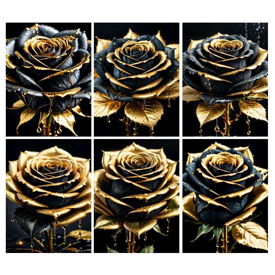 Diy Full Mosaic Art Golden Black Rose Diamond Painting Cross Stitch New Collection 2024 Flowers Rhinestone Embroidery Picture