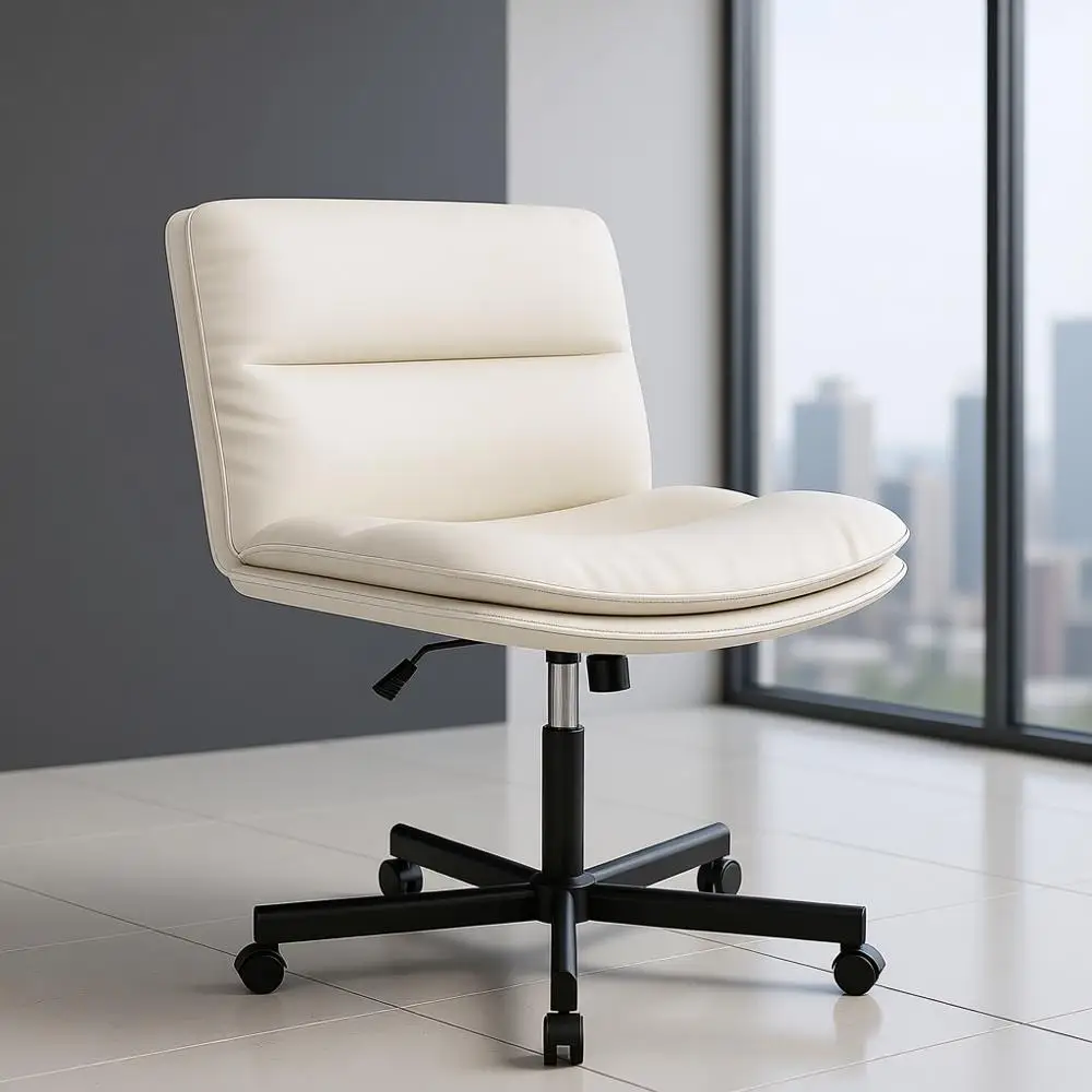 Swivel Ergonomic PU Leather Chair with Adjustable Height and Thick Cushion for Home Office and Gaming, White