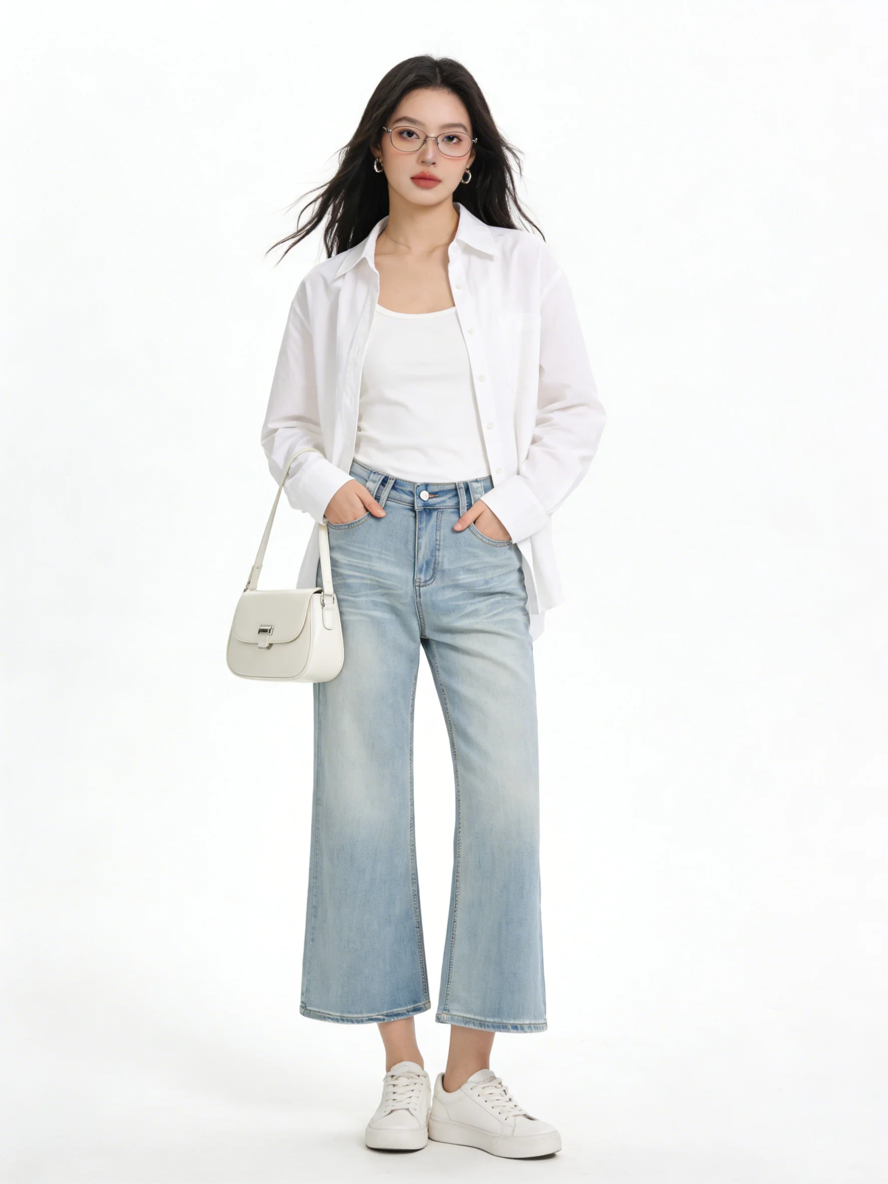 

Мягкие, приятные к телу джинсы с высокой талией и широкими штанинами для женщин, повседневные джинсовые брюки с высокой талией, весна-лето, новый стиль, однотонные, с эффектом потертости