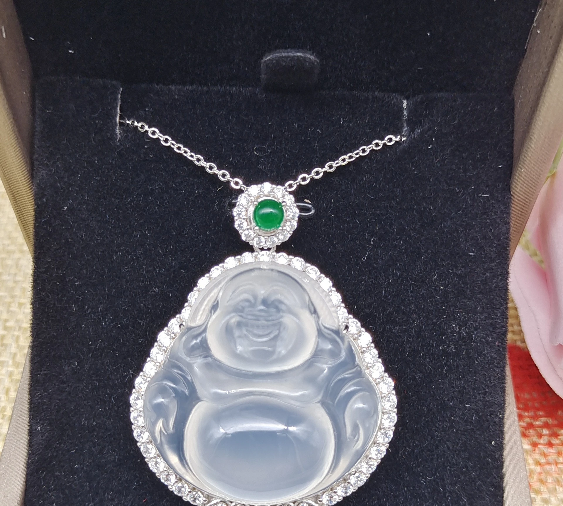 

Подвеска из натурального драгоценного камня, агата, халцедона, высокий лед, весь корпус, стерлинговое серебро S925, ожерелье Будды Гун, смеющаяся Будда, изысканное