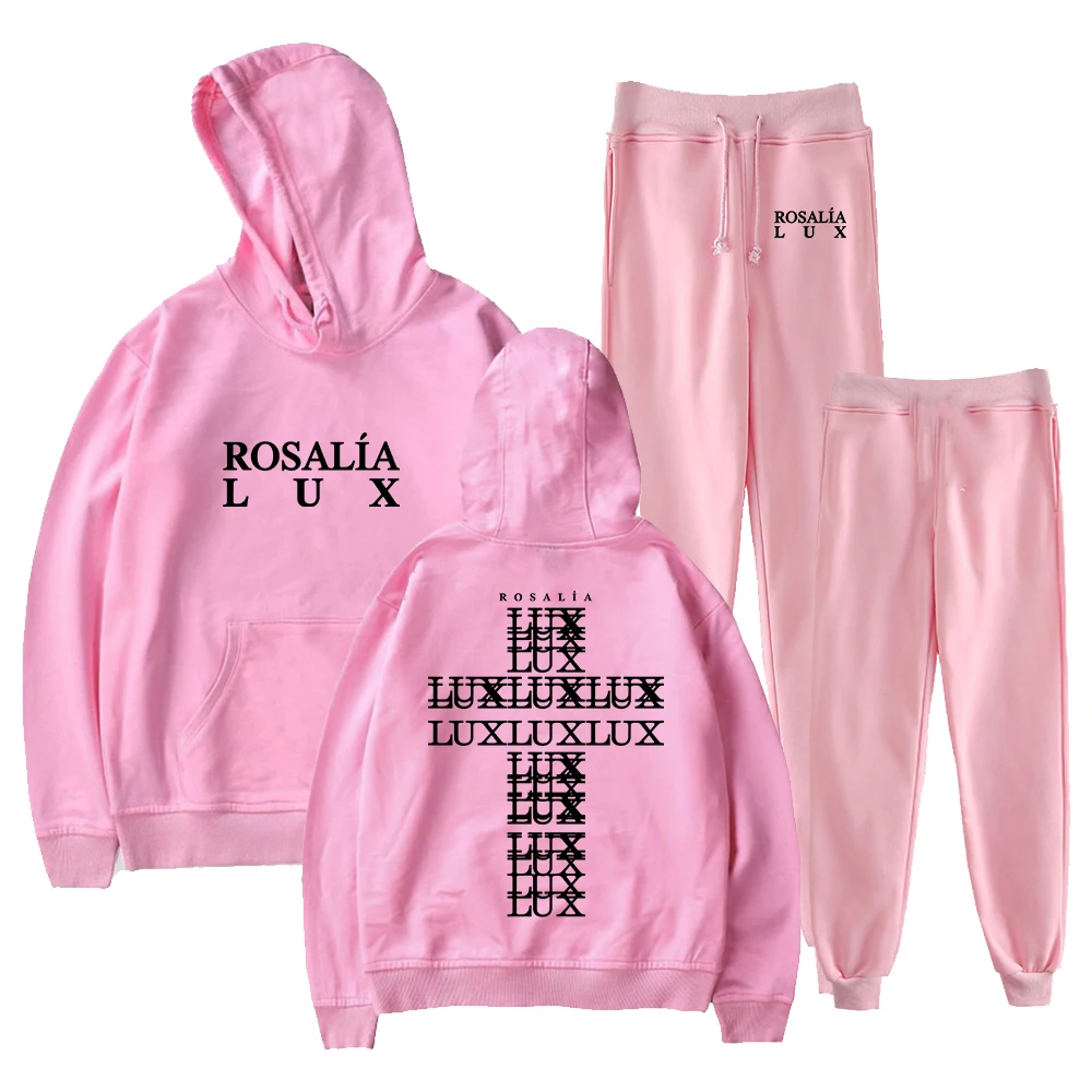 Conjunto de Moletom e Calça Jogger Rosalia LUX com Lista de Faixas do Álbum Musical - Conjunto de Duas Peças para Mulheres e Homens