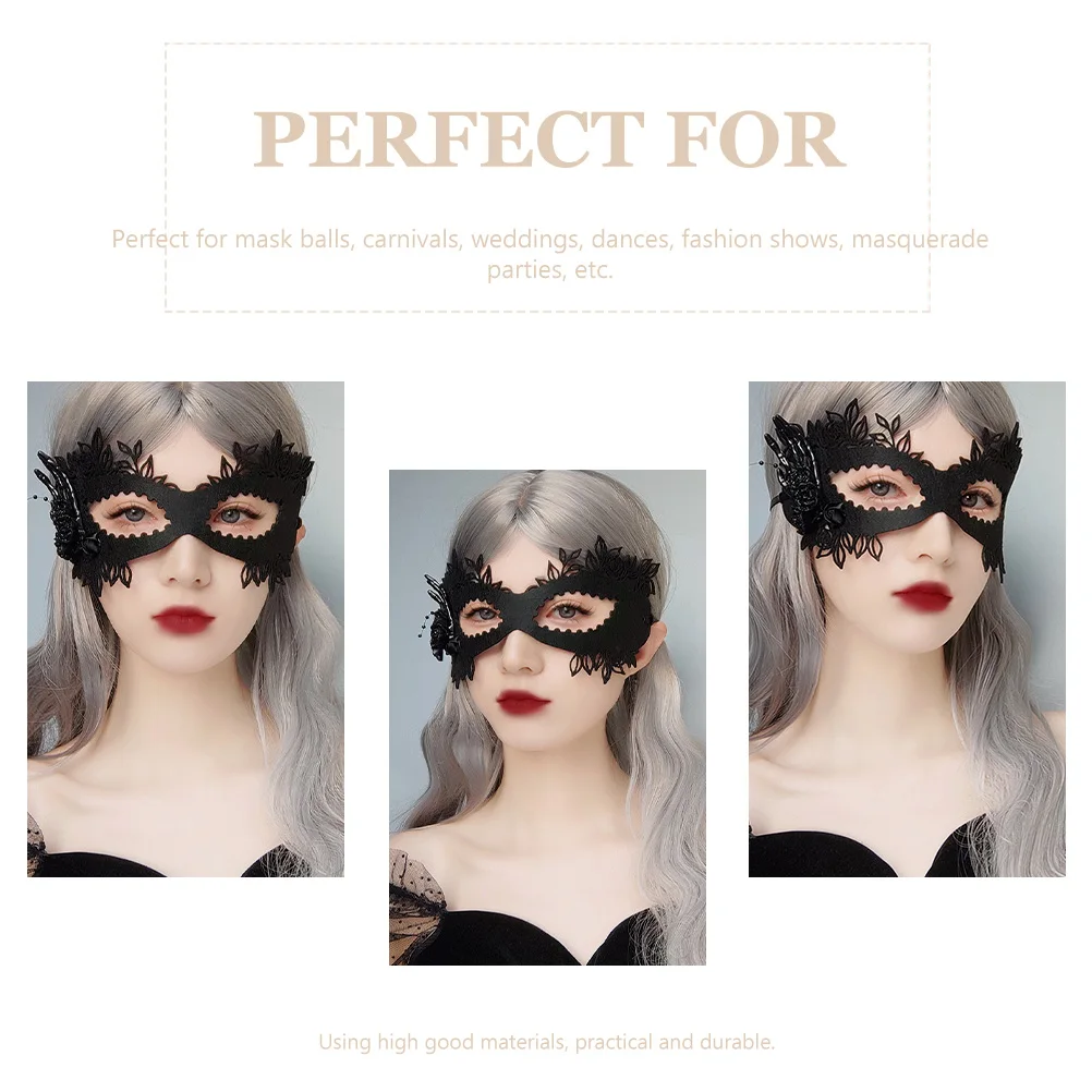 

Felt Half Face Mask Black Masquerade Design Costume Party Dressing Up Lightweight Resin Bead Material No Paint for Carnivals