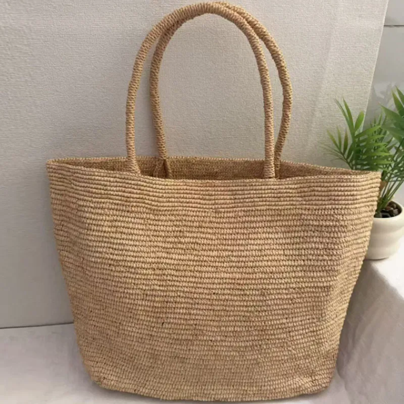 High Quality Lafite Grass Hand Woven Bag Summer Vacation Shoulder Bag Women's Casual Handbag Tote Bag