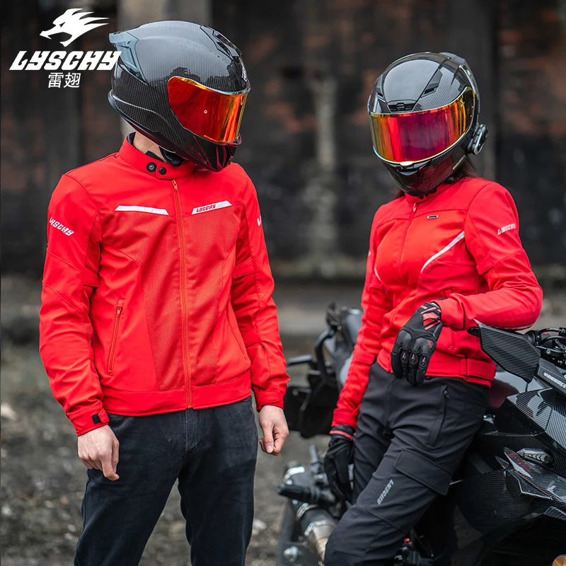 

LYSCHY Red Men's Summer Motorcycle Jacket Large Area Mesh Breathable Reflective Motocross Riding Gear Motorbike Clothing