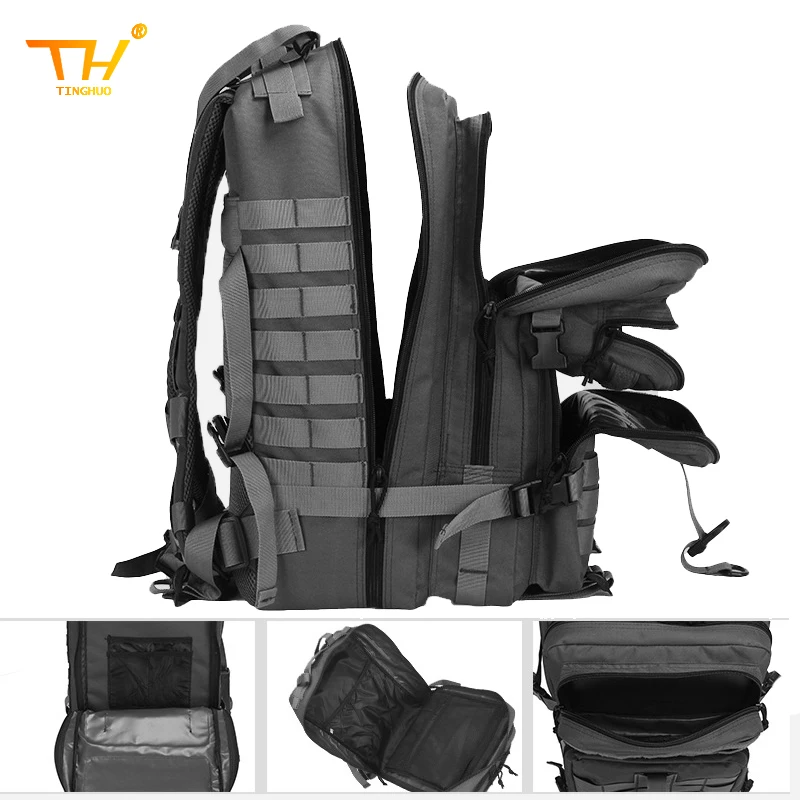 Qt & qy 45l tático mochila saco de sobrevivência caça molle mochila ginásio para homens edc caminhadas ao ar livre mochila bruxa garrafa titular