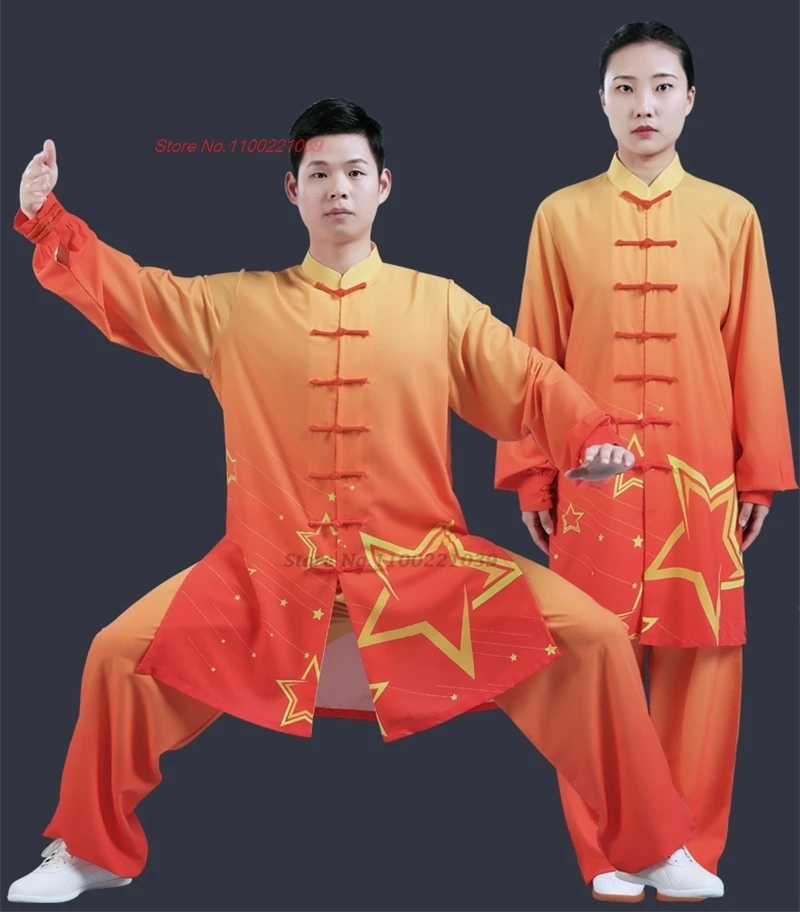 

2024 chinese tai chi uniform traditional wushu kungfu suit gradient color martial arts wing chun training morning exercise suit