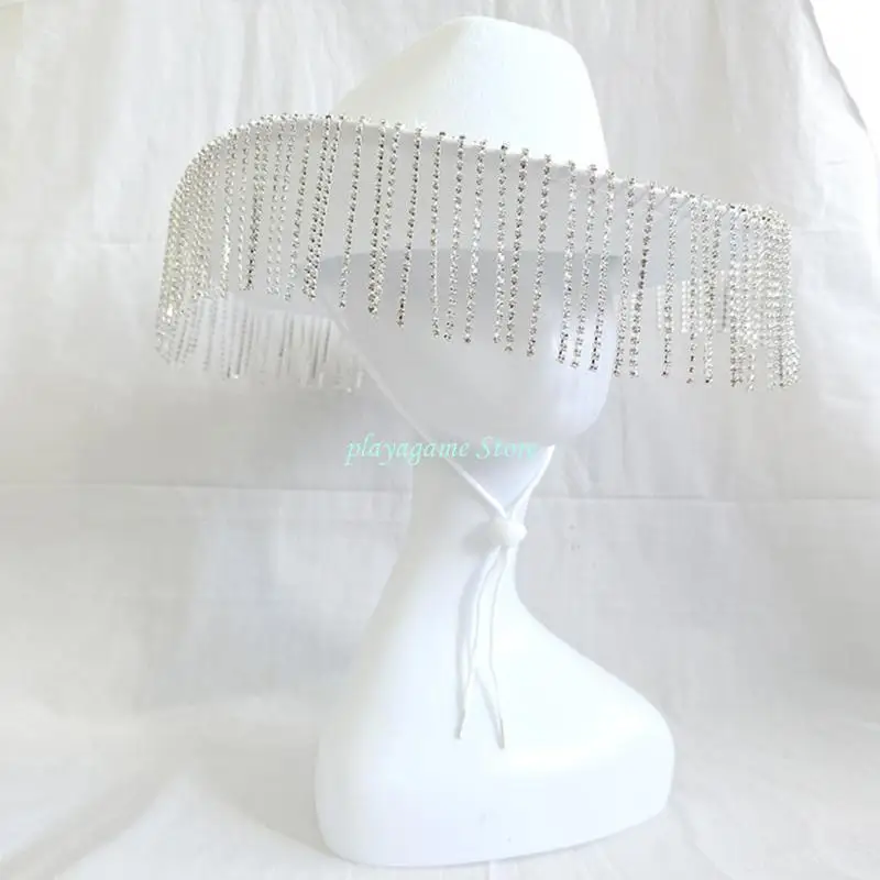 Y88A العروس الغربية لتكون قبعة قبعة رعاة البقر قبعة راعية البقر كريستال لامعة مع حزام #5