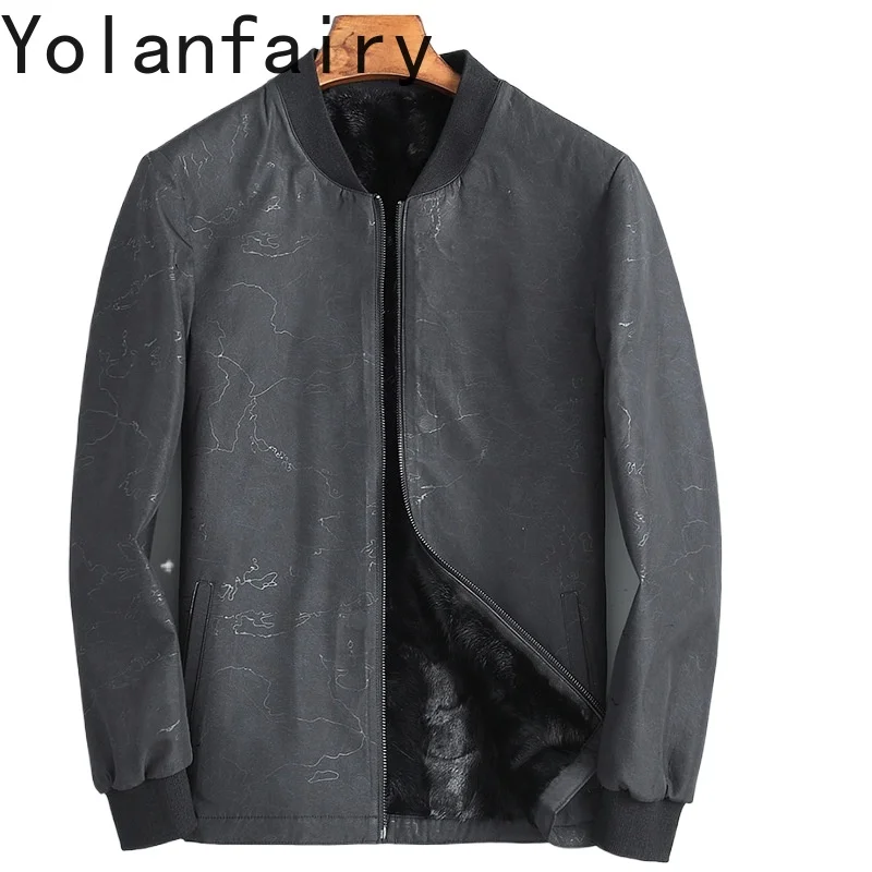 YOLANFAIRY Leather Jackets Men Genuine Goat Skin Men\'s Clothing Fashion Winter Long Mink Liner Fur Coats New Jaqueta Masculina