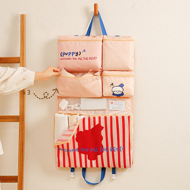Bolsa colgante organizadora plegable para viaje, bolsas colgantes de almacenamiento con bolsillos, almacenamiento de clasificación de ropa diaria, múltiples compartimentos