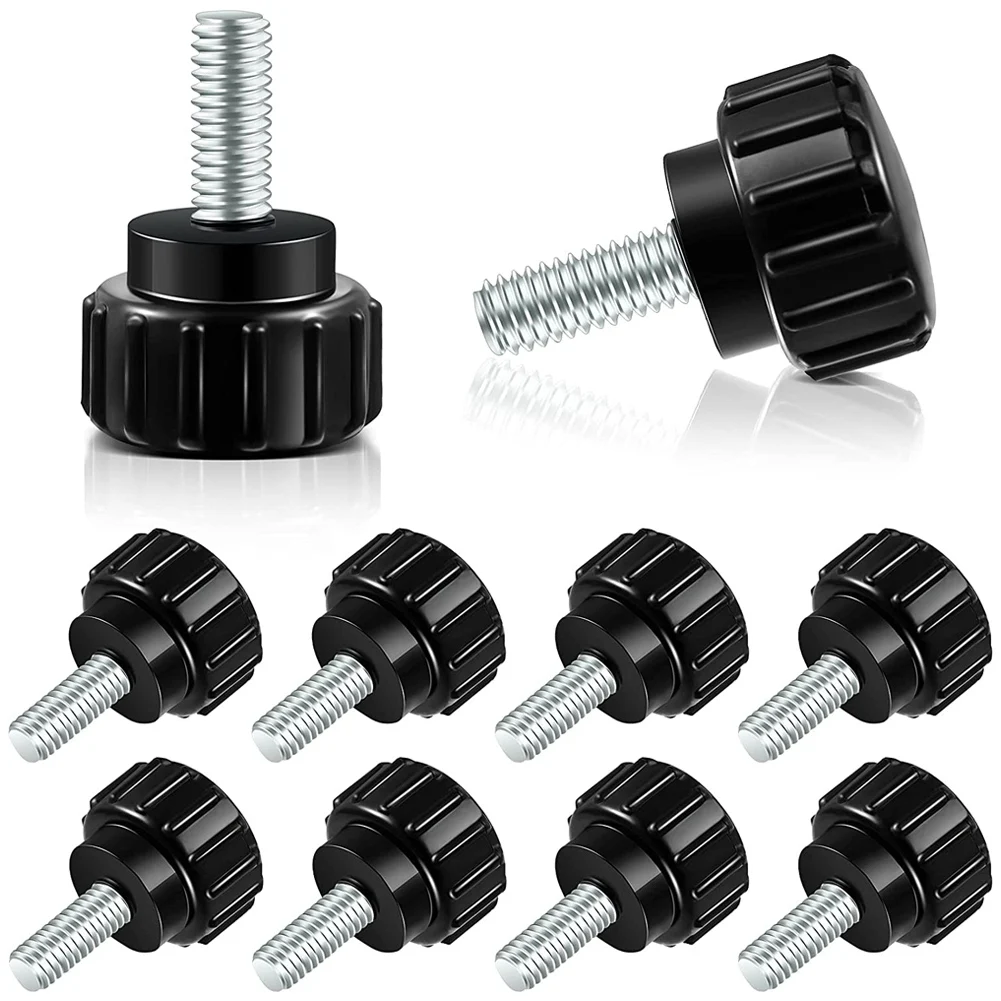 M4 x 10 mm Carbon Steel Threaded Knurled Thumbscrew Screw on Knobs Grips Black Round Clamping Screw, Black (10)