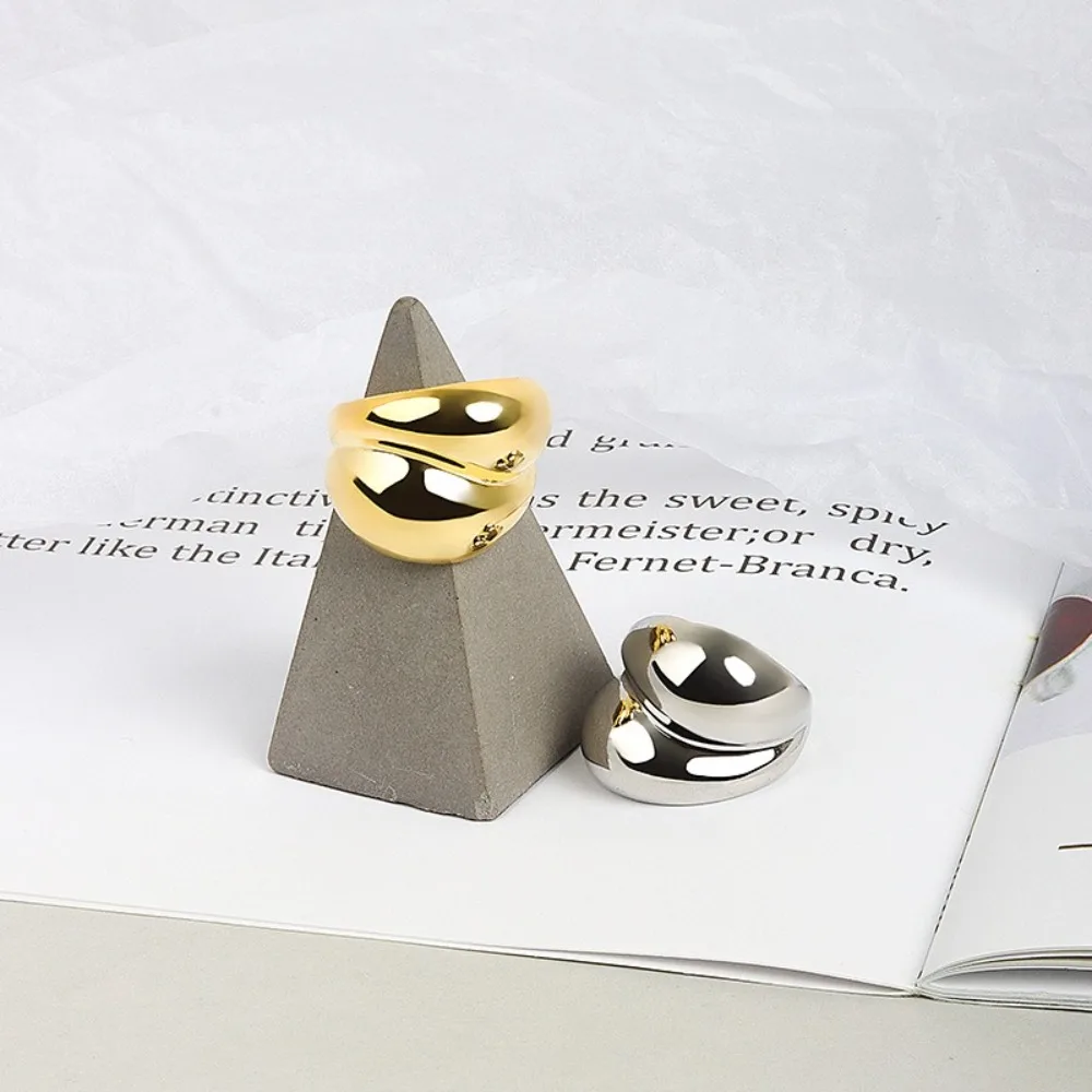 High Quality Stainless Steel Wide Chunky Rings Double Layer Adjustable Geometric Rings Trendy Unisex Open Ring
