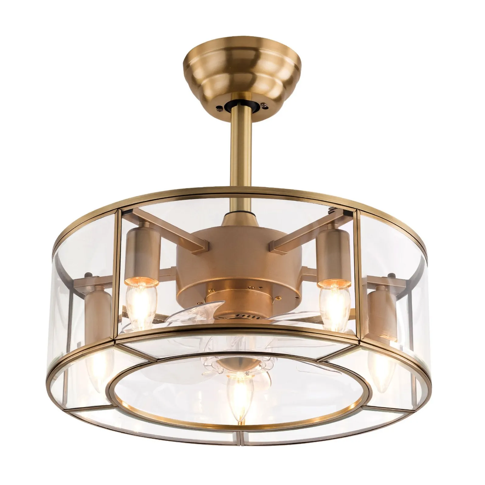 18inch 40W Industrial Indoor Cage Ceiling Fan Chandelier Gold w/ Remote Control