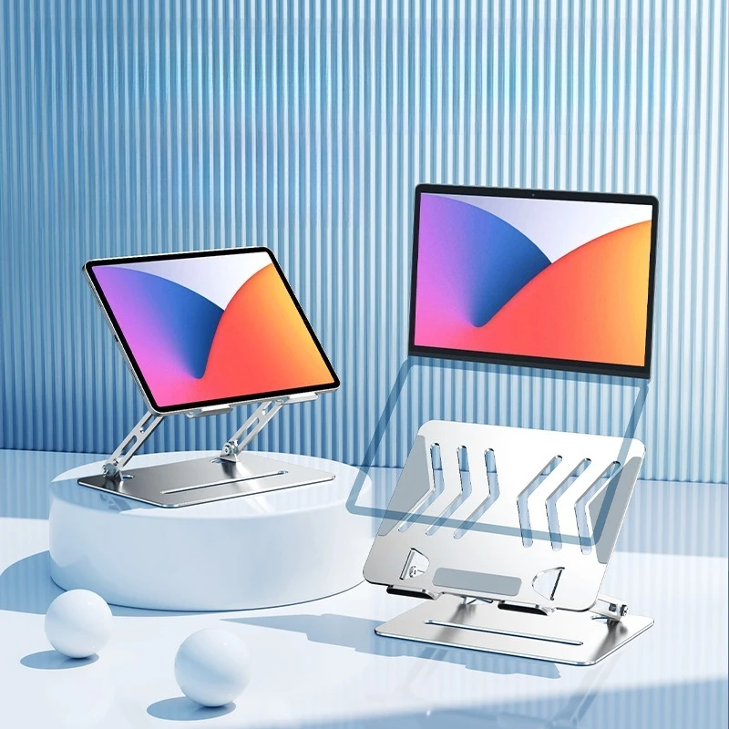 Silver Gray Laptop Stand  Tablet Stand  Computer Stand  Metal Folding Portable Height Increasing Heat Sink