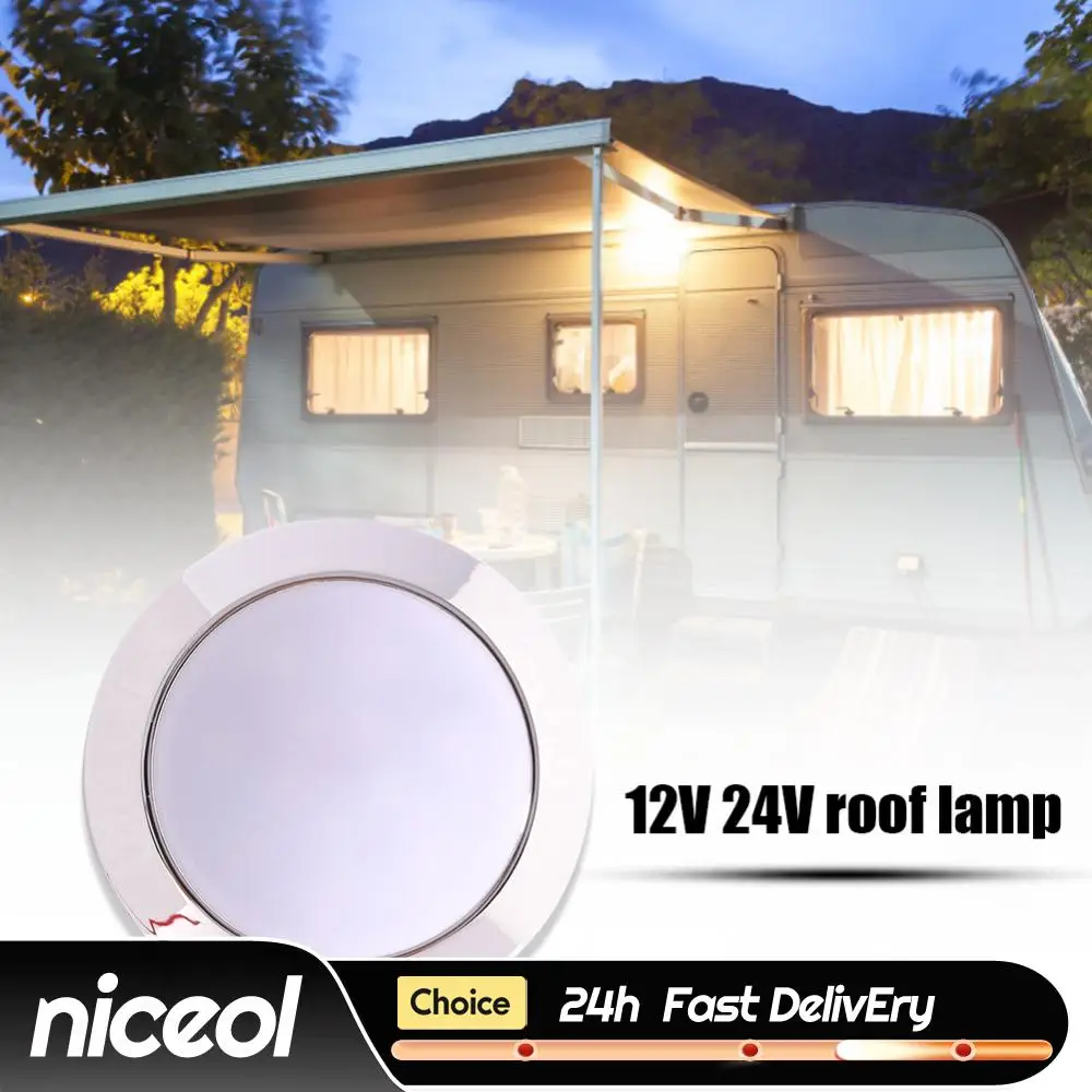

12V Car Interior Roof Ceiling Lights 1.8W 24 SMT LED RV Interior Camper Reading Roof Lights Round Shape for Boat Camping Trailer