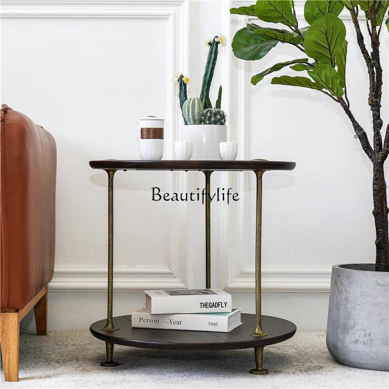 Nordic pure solid wood small side table simple modern wrought iron metal small coffee table coffee table