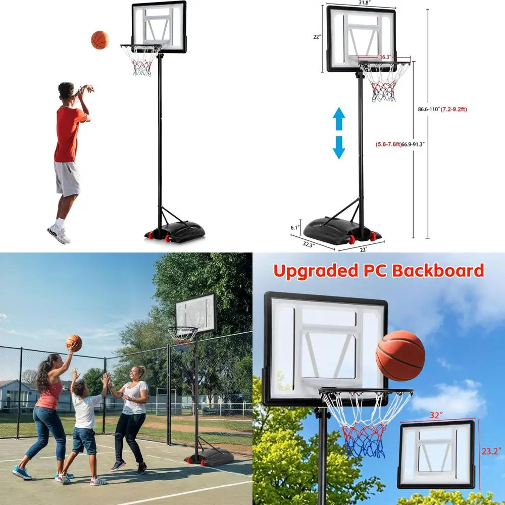 Cesta de basquete portátil ajustável para crianças e adultos, altura de 9,2 pés, adequada para jogos de entrada e quintal, aro de 32 polegadas