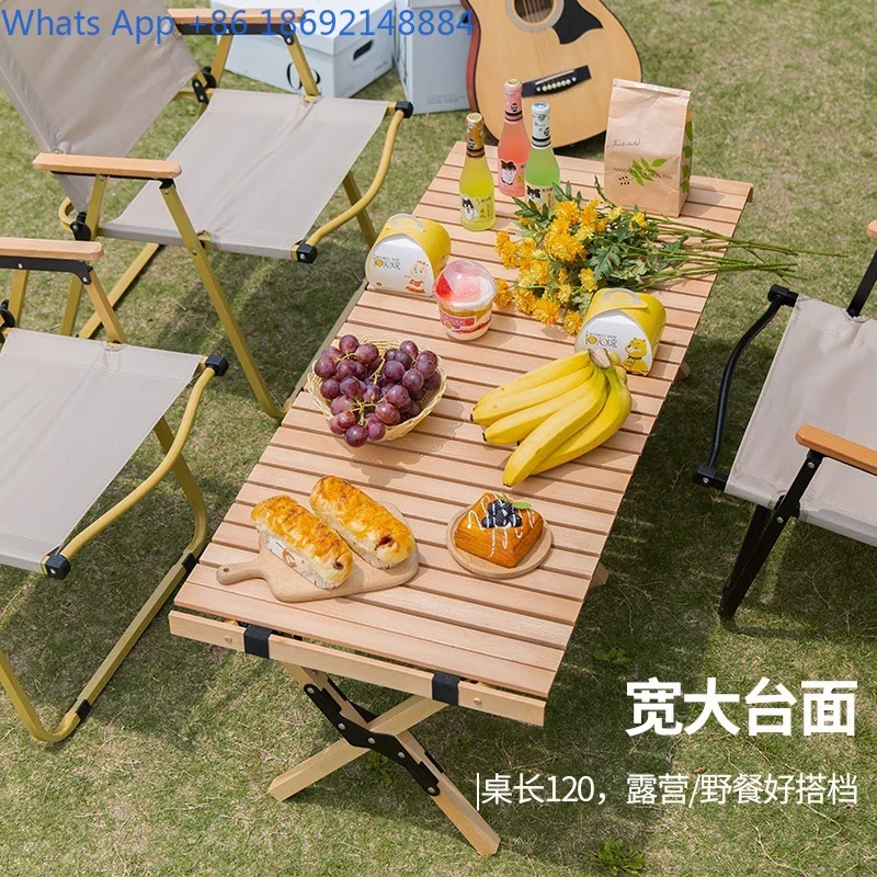 Outdoor Folding Table Solid Wood Egg Roll Table Portable Camping Picnic Table Stall  Home Balcony Long
