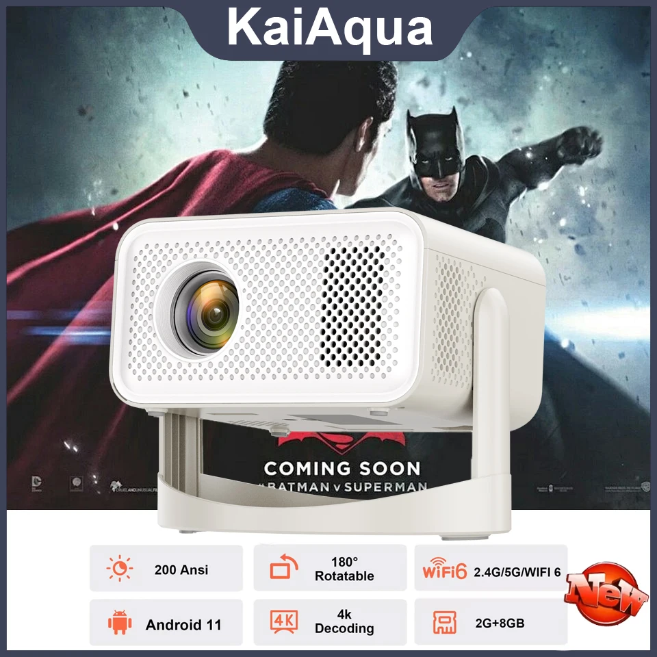 Smart Home-projector 5G WiFi 6 Draagbare buitenprojector 4K 1080P Full HD BT5.2 Automatische horizontale correctie 180 °   Draaibaar