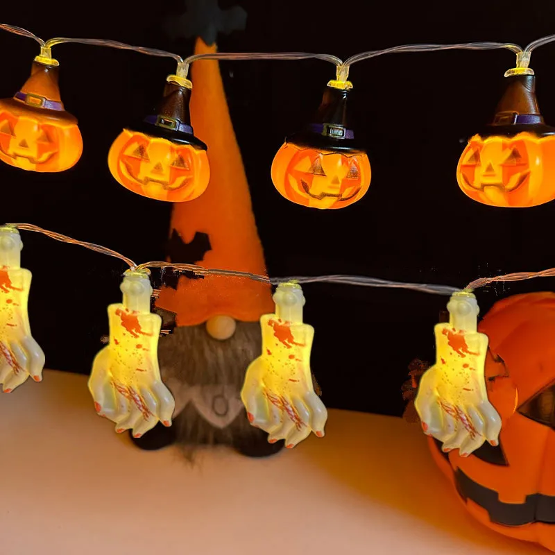 

2025 Halloween Pumpkin Ghost Led String Lights Indoor Wall Ornaments Decoration Lights Battery USB Powered Room Lamps 1009