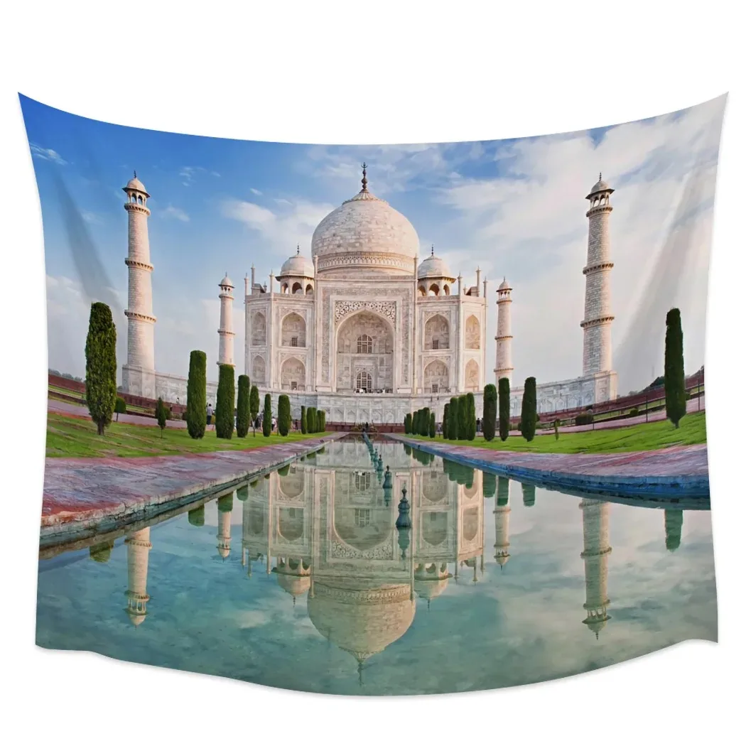 Taj Mahal Temple Islamic Pattern Tapestry Home Decoration Living Room Bedroom Rectangular Wall Background Hanging Cloth