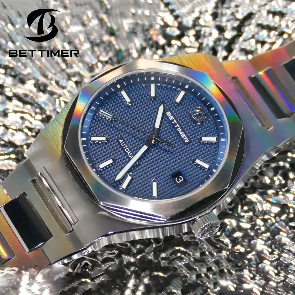 BETTIMER Luxury Fashion Automatic Mechanical Men\'s Watches PT5000 stainless steel Sapphire waterproof B8001 reloj hombre watch