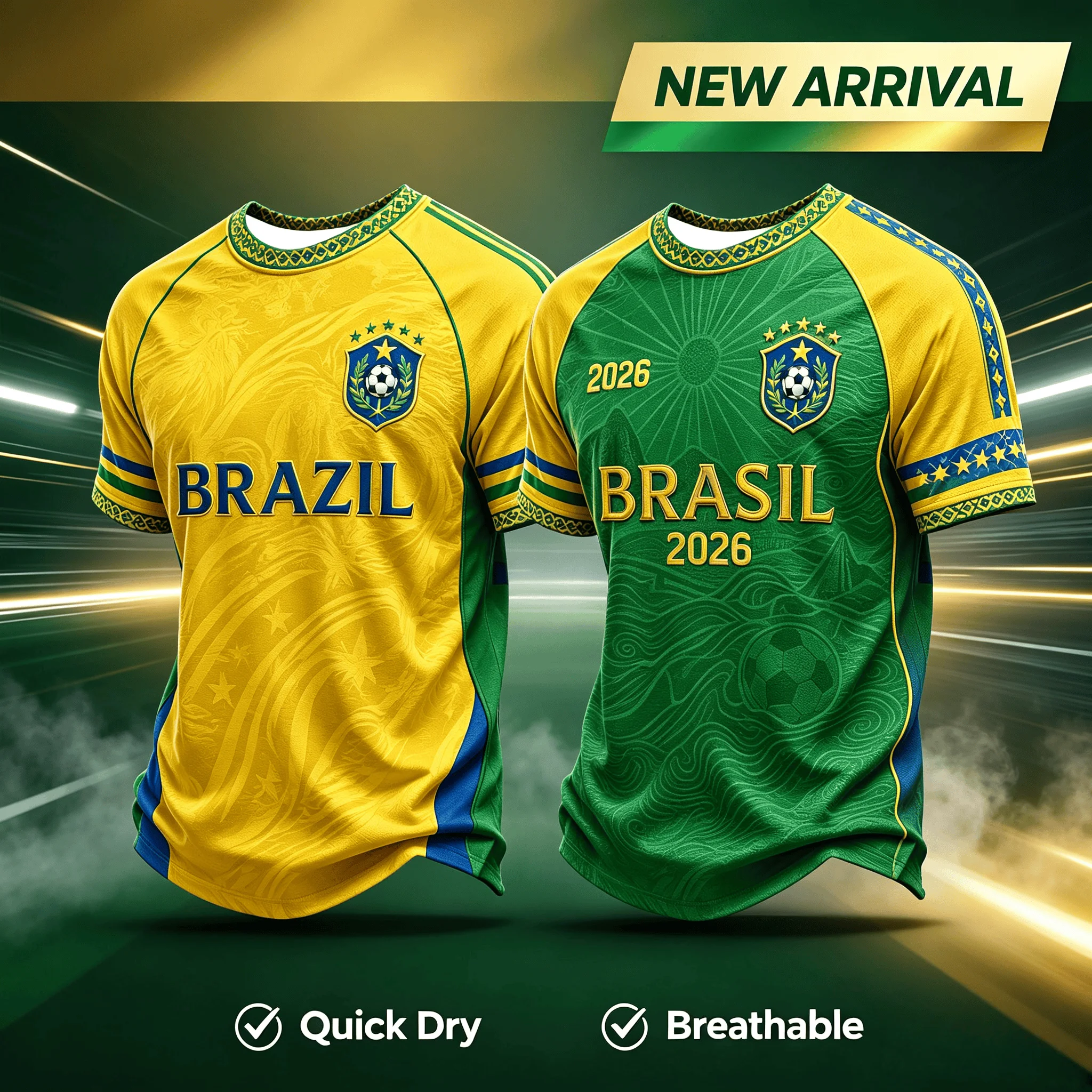 2026 New Brazilian Flag Themed Football Jersey, Fan Friendly Sports Training, Quick Drying T-shirt for Men Family Kids Tees Tops
