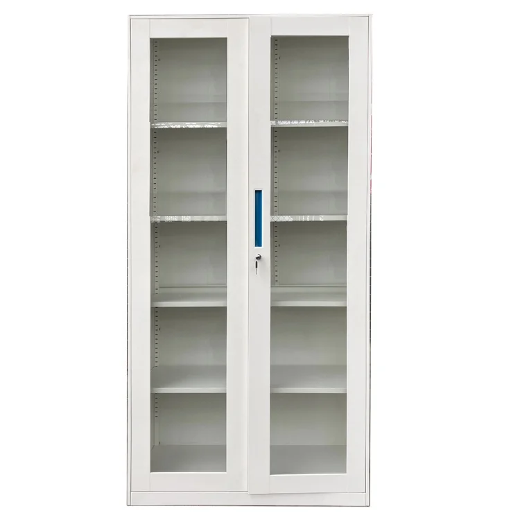 

Mirror Shallow Metal Steel Sliding Front Locking Glass Storage Filing Cabinet With Glass Doors