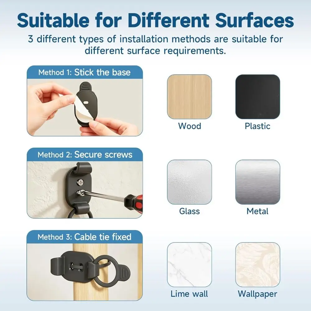 10pcs Portable Self Adhesive Cable Management Clips Adjustable Strong Bond Cord Organizer Reusable Cable Holder Office