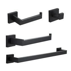Luxury Black Bathroom Accessories Kit Bathroom Hardware Set Household Hanger Towel Rack Roll Paper Rack Coat Hook Sets 4 Pcs Kit