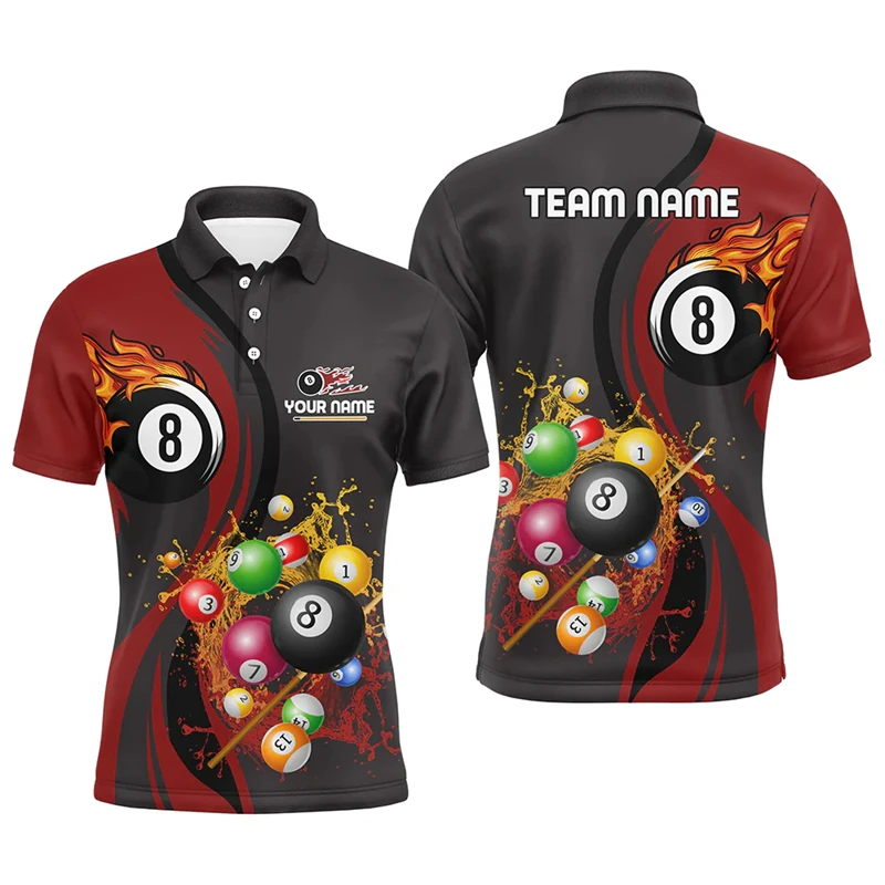 Trend Billiards Graphic Polo Shirts For Men Summer Casual Short Sleeve 3D Printed Custom Name Polo Shirt Loose Breathable Tee