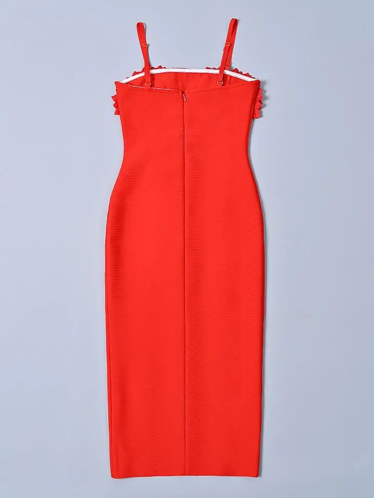 Abito floreale con fasciatura da donna elegante rosso staccabile senza spalline Spaghetti Abiti da festa di nozze Abito da sera sexy di lusso