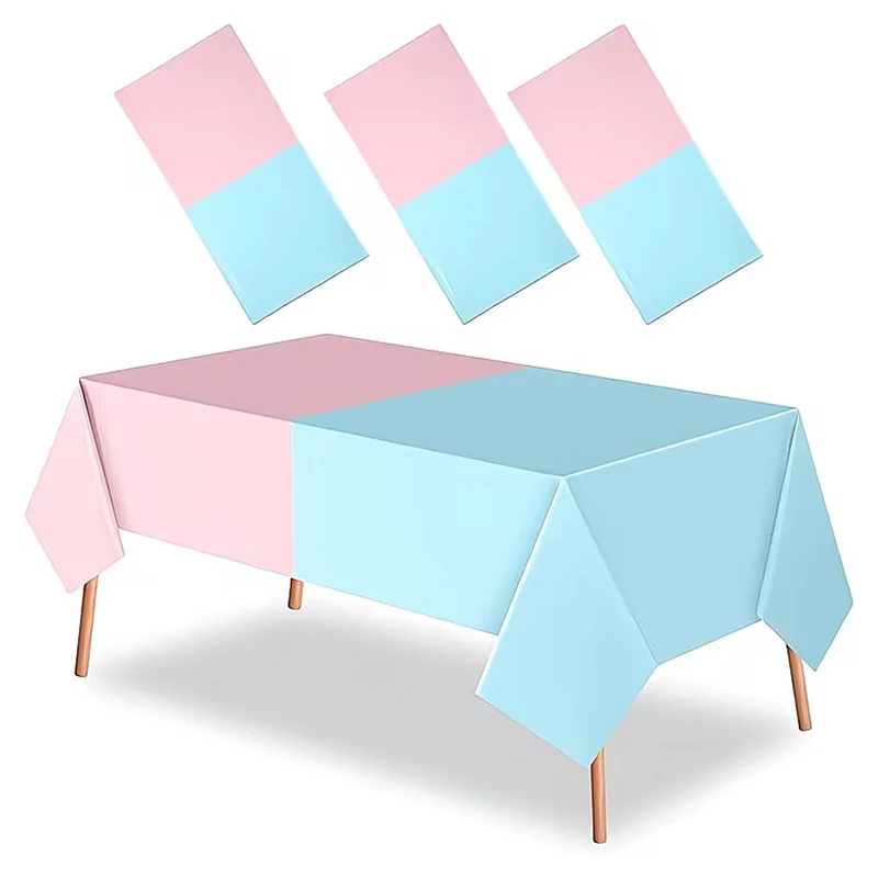 Hot Gender Reveal Tablecloth - Pink & Blue Rectangular Plastic Table Cover, for Baby Shower, Baptism, Birthday Party Decorations