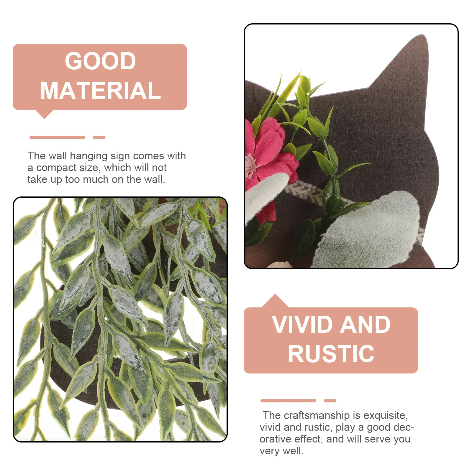 

Wood Hanging Cat Door Sign Rustic Flower Pendant Decorative Hanging Wreath Front Door Decor Wall Sign Coffee Bar Decor