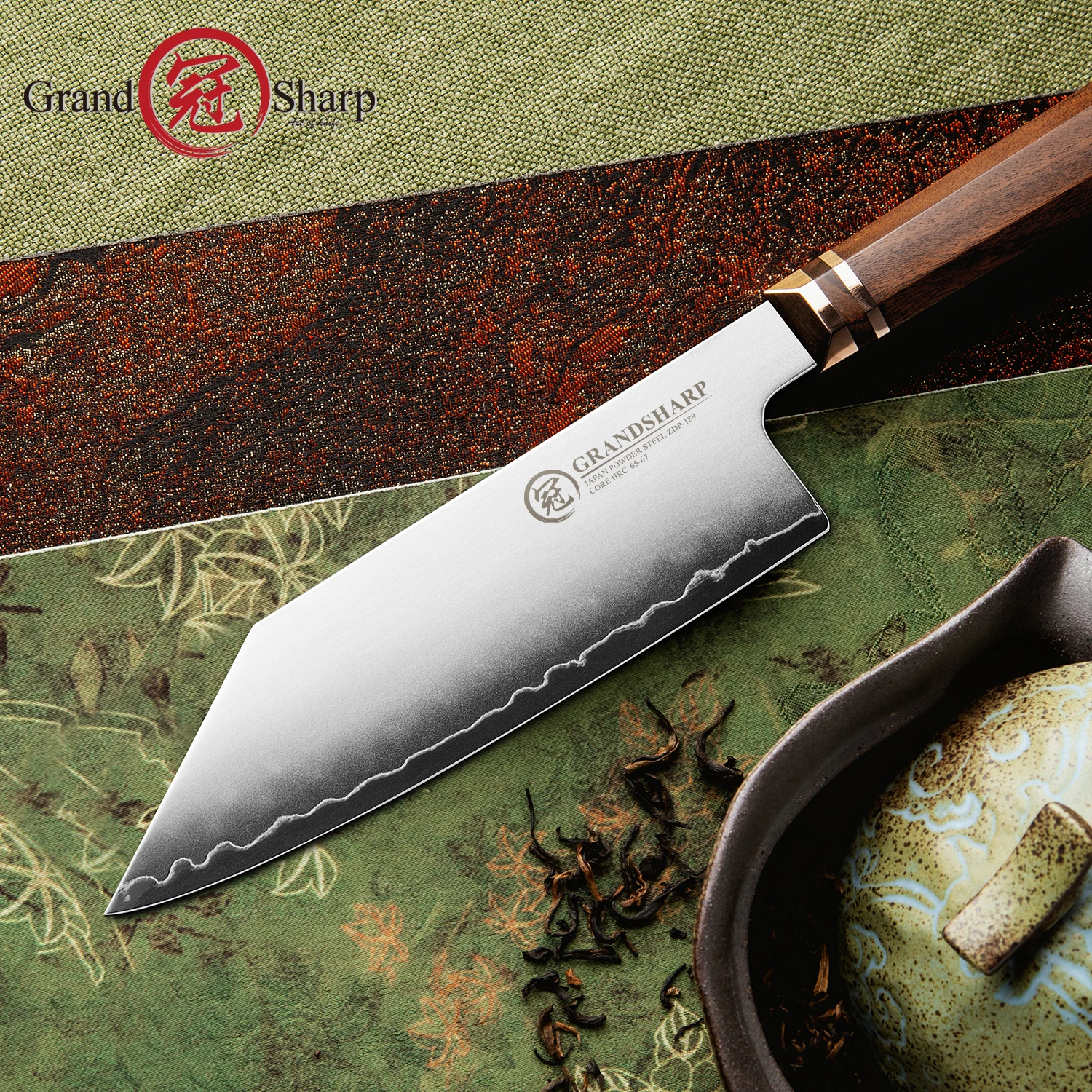 Grandsharp 5.5 Inch Bunka Knife 3 Layer Composite Steel ZDP-189 Core Africa Mkuruti Wood+Brass 420J2 Stainless Steel Chef Knife