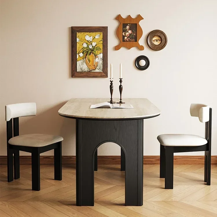 Slate Dining Table Household Small Apartment Dining Table Solid Wood Semi-round Island Against The Wall Black Dining Table