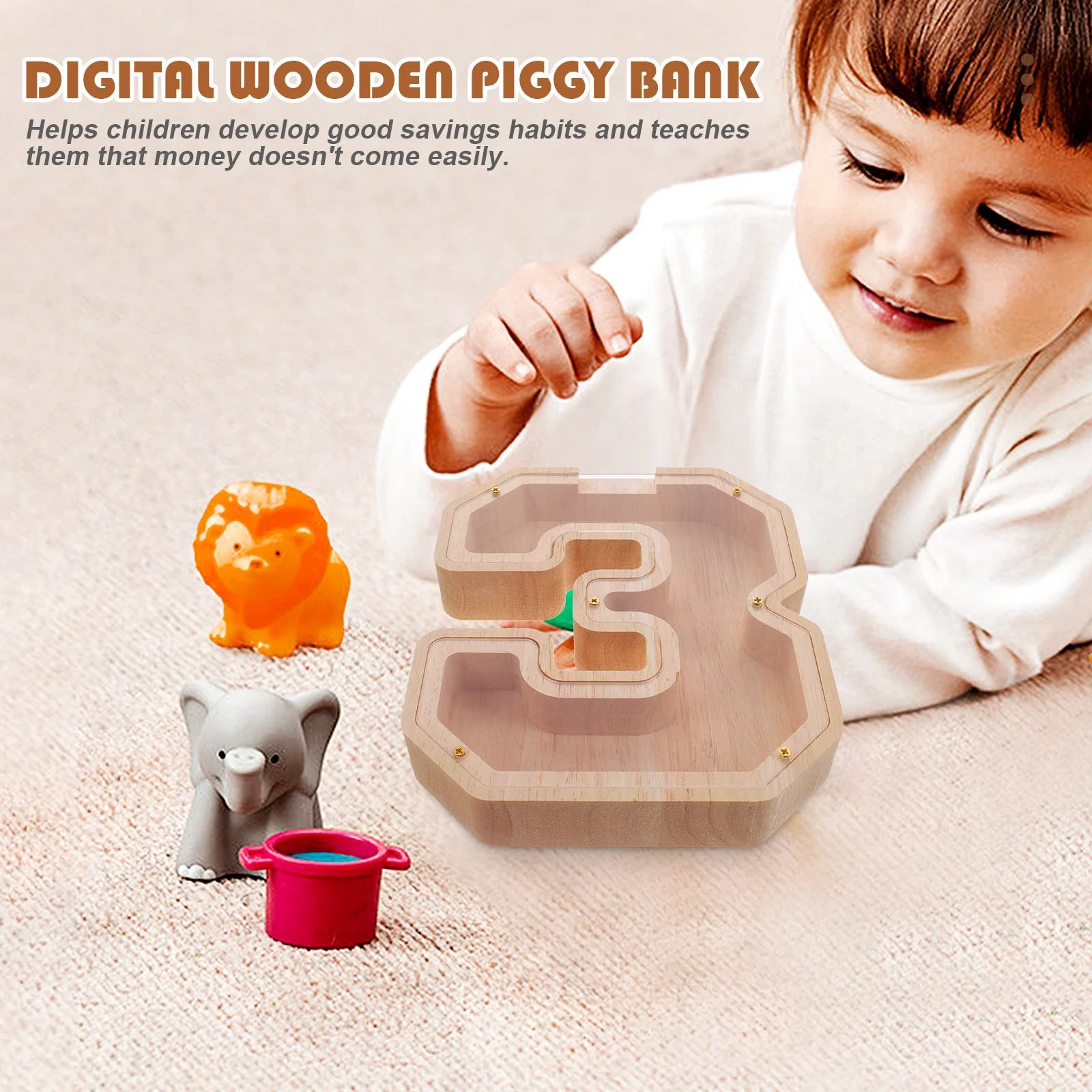 Transparent Wooden Piggy Bank Modern Farmhouse Style Wooden Money Saving Box for Desktop Decoration Money Saving Box