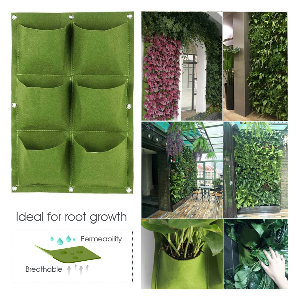 2/4/6/9/18/36/64/81 Pockets Green Grow Bags Planter Vertical Garden Vegetable Living Seedling Wall Hanging Plant Growing Bags